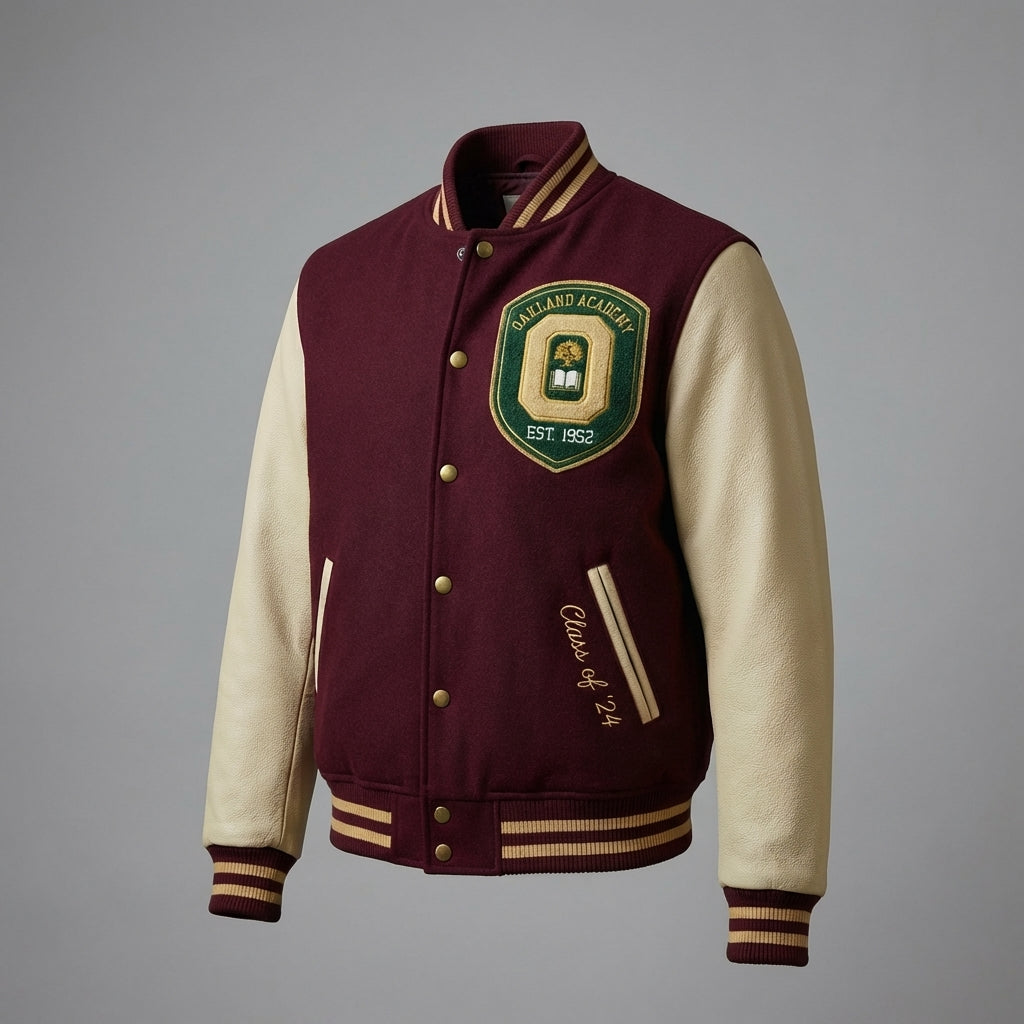 Cream-Sleeve Varsity Bomber Jacket – College Letterman Streetwear for Men