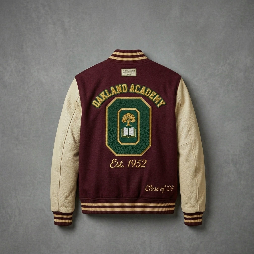 Cream-Sleeve Varsity Bomber Jacket – College Letterman Streetwear for Men