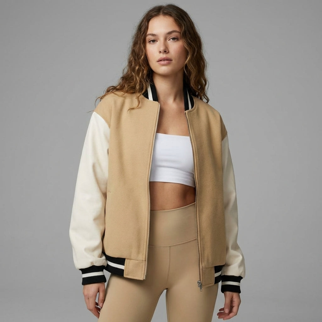 Cream & White Women’s Varsity Jacket