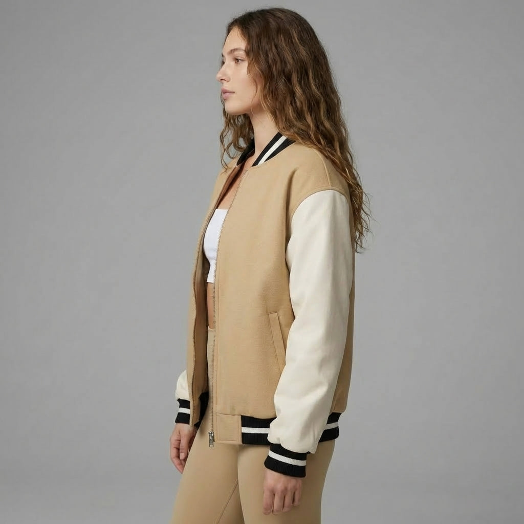Cream & White Women’s Varsity Jacket