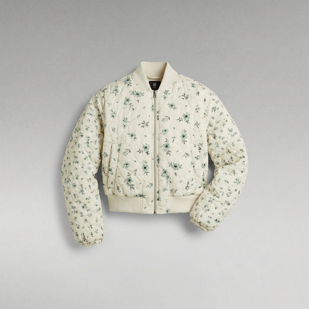 Creamy Classic Printed Cream Varsity Jacket