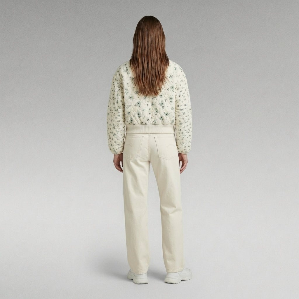 Creamy Classic Printed Cream Varsity Jacket