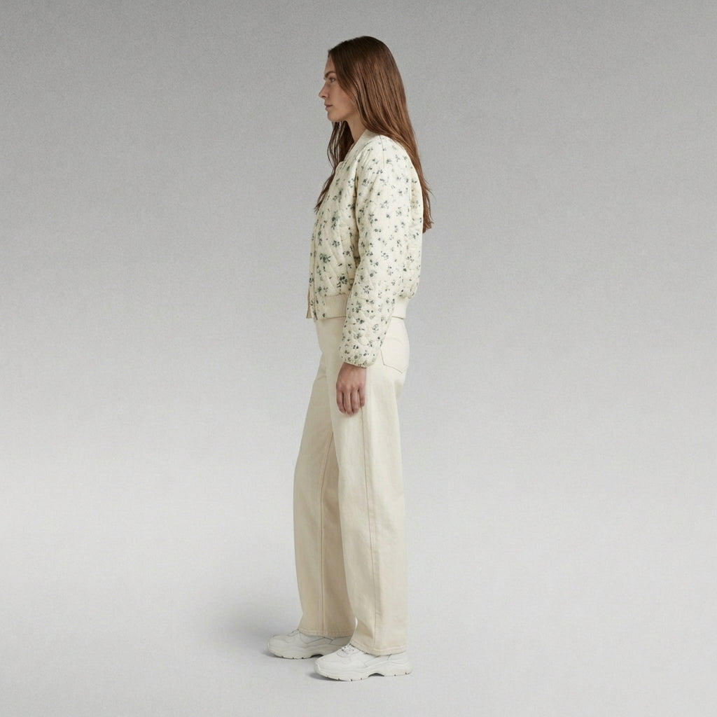 Creamy Classic Printed Cream Varsity Jacket