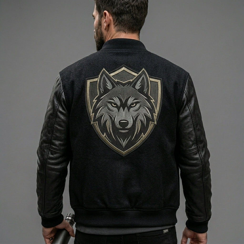 Men’s Black Patchwork Varsity Jacket – Streetwear Letterman