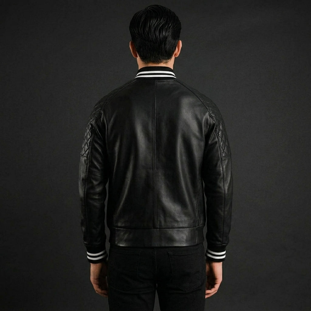 Men’s Pascal Black Leather Varsity Jacket – Streetwear Letterman