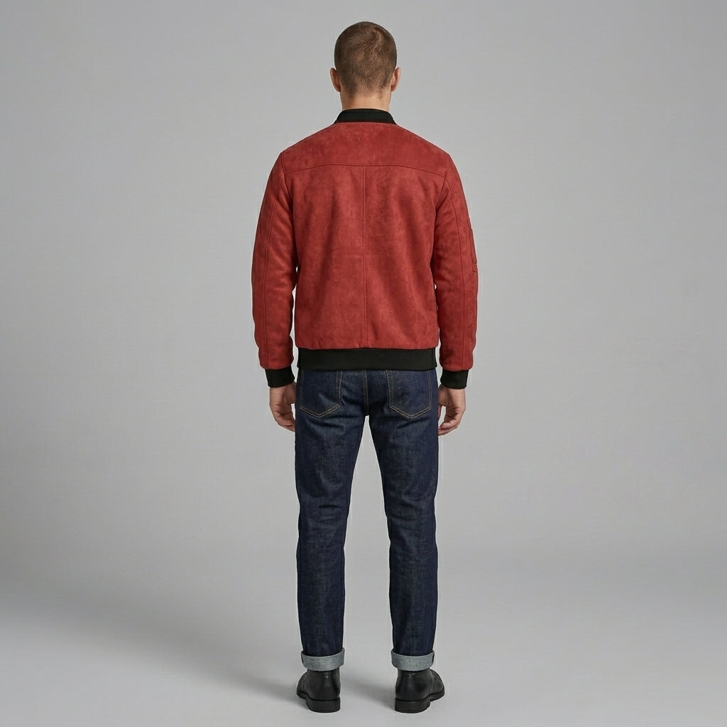 Men’s Red Casual Varsity Jacket – Button Down Long Sleeve Letterman Style