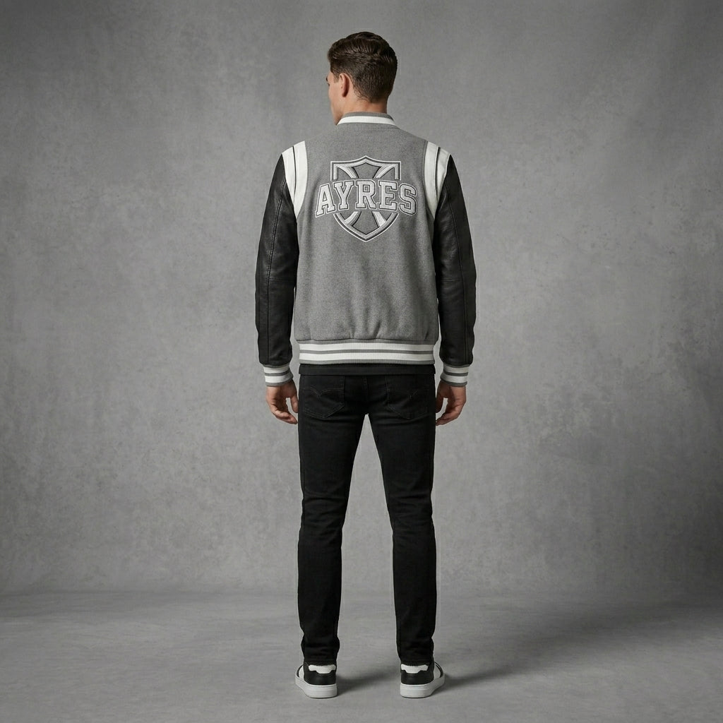 Men’s Slim Fit Bomber Jacket – Leather Sleeves Streetwear Style