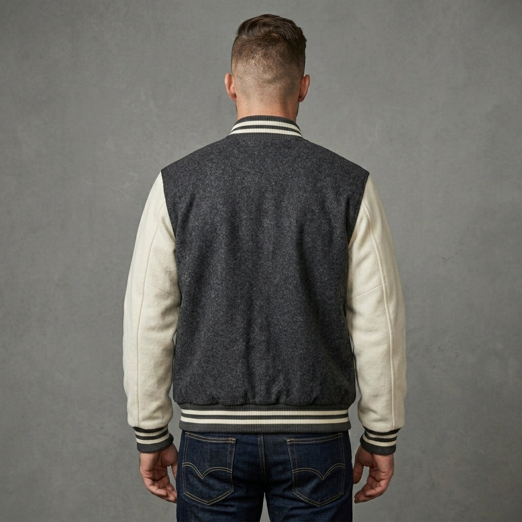 Men’s Black & White Slim Fit Varsity Jacket – Retro Letterman Style