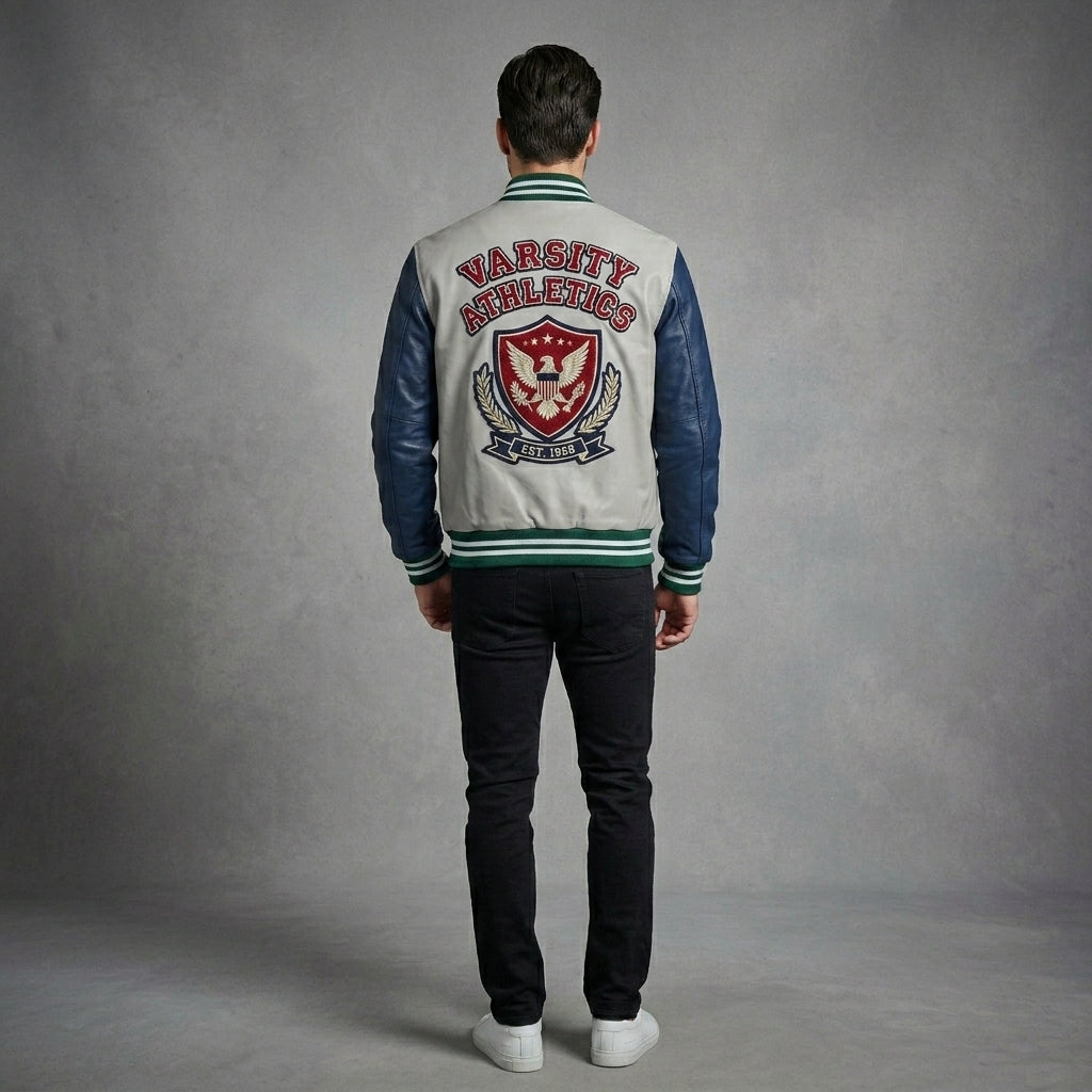 Men’s Slim Fit Leather Varsity Jacket – Classic Streetwear Letterman Style