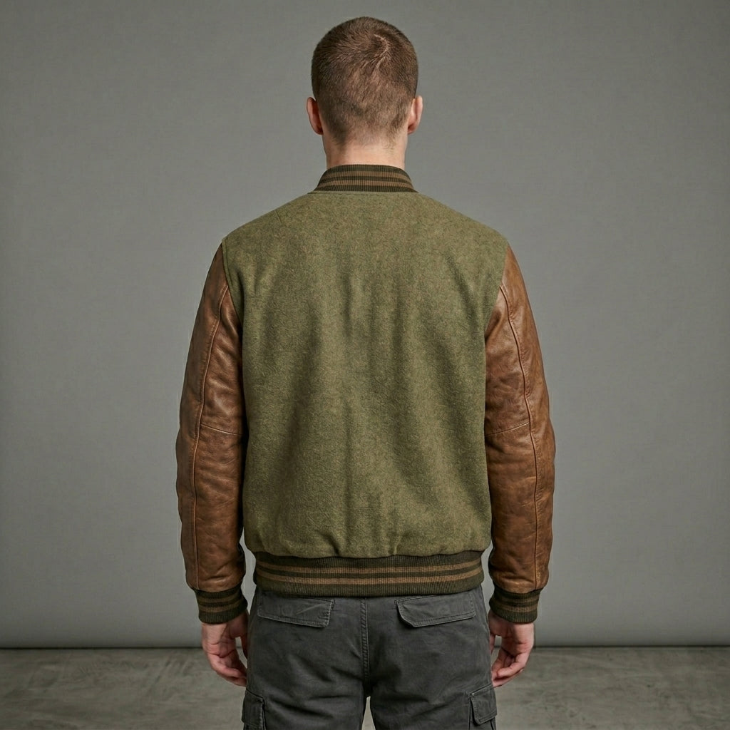 Men’s Leather Varsity Jacket – Vintage Letterman Streetwear Style