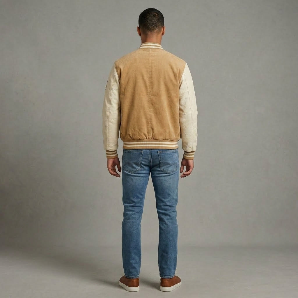 Men’s Corduroy Bomber Jacket – Lightweight Zip Up Vintage Fall Varsity Style