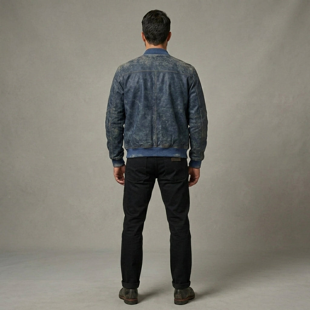 Men’s Suede Bomber Jacket – Lightweight Full Zip Vintage Varsity Style