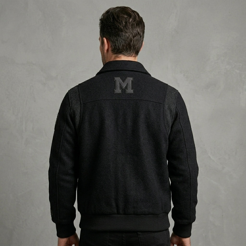 Men’s Black Wool Varsity Jacket – Classic Letterman Streetwear Style