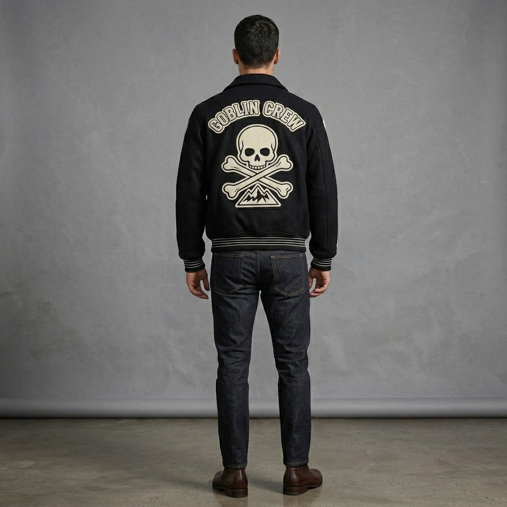 Men’s Custom Embroidery Bones Varsity Jacket – High Quality Wool Letterman Style