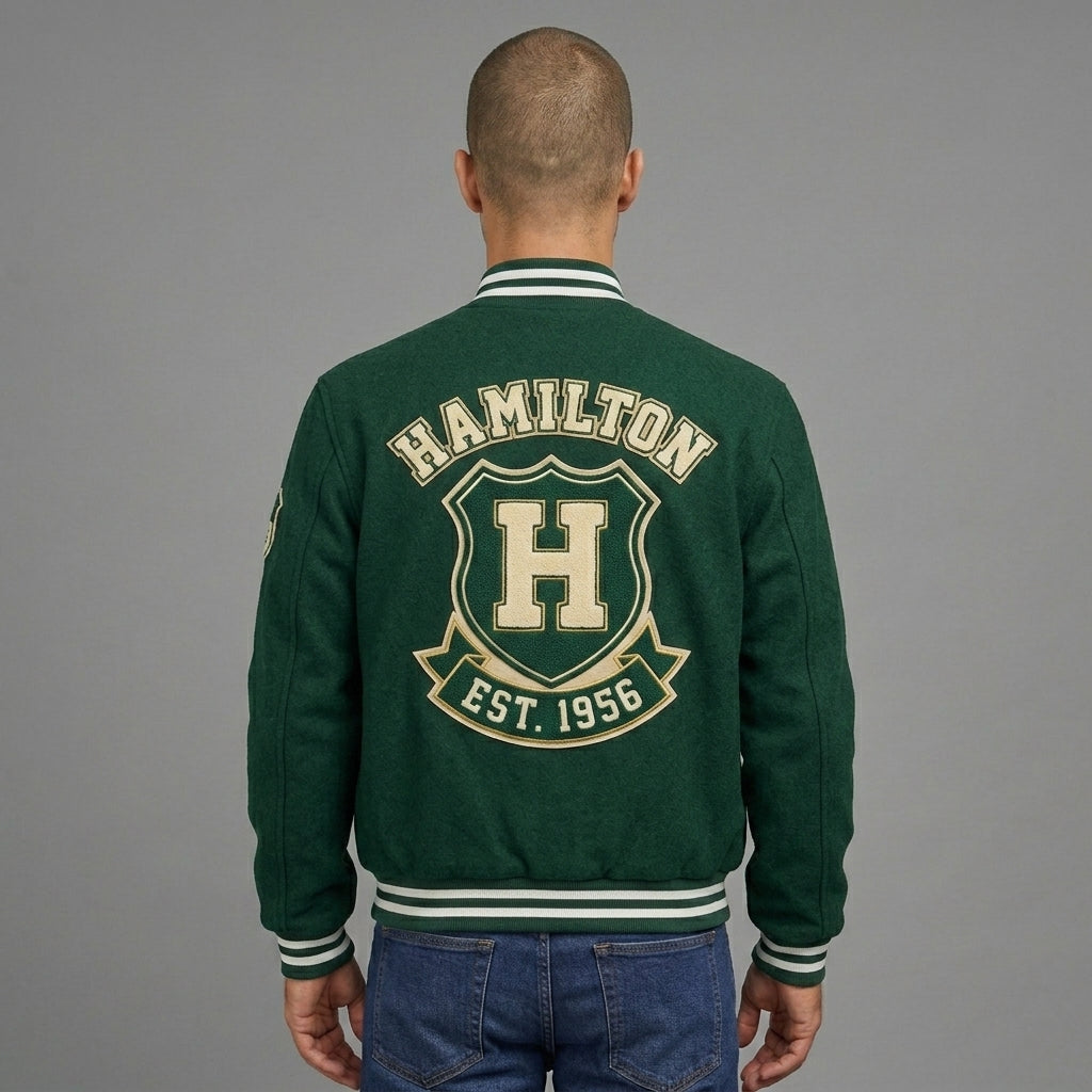 Men’s Green Wool Varsity Jacket – Custom Blank Letterman Long Sleeve Style