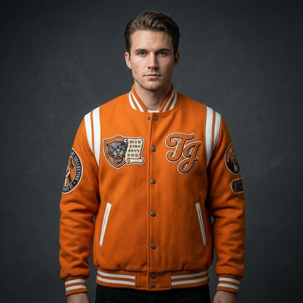 Men’s Custom Baseball Varsity Bomber Jacket – Logo Embroidery Streetwear