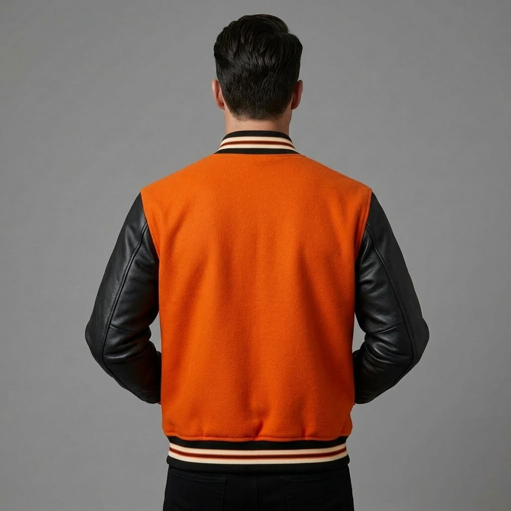 Custom Wool Varsity Jacket with Leather Sleeves – Embroidered Letterman Style