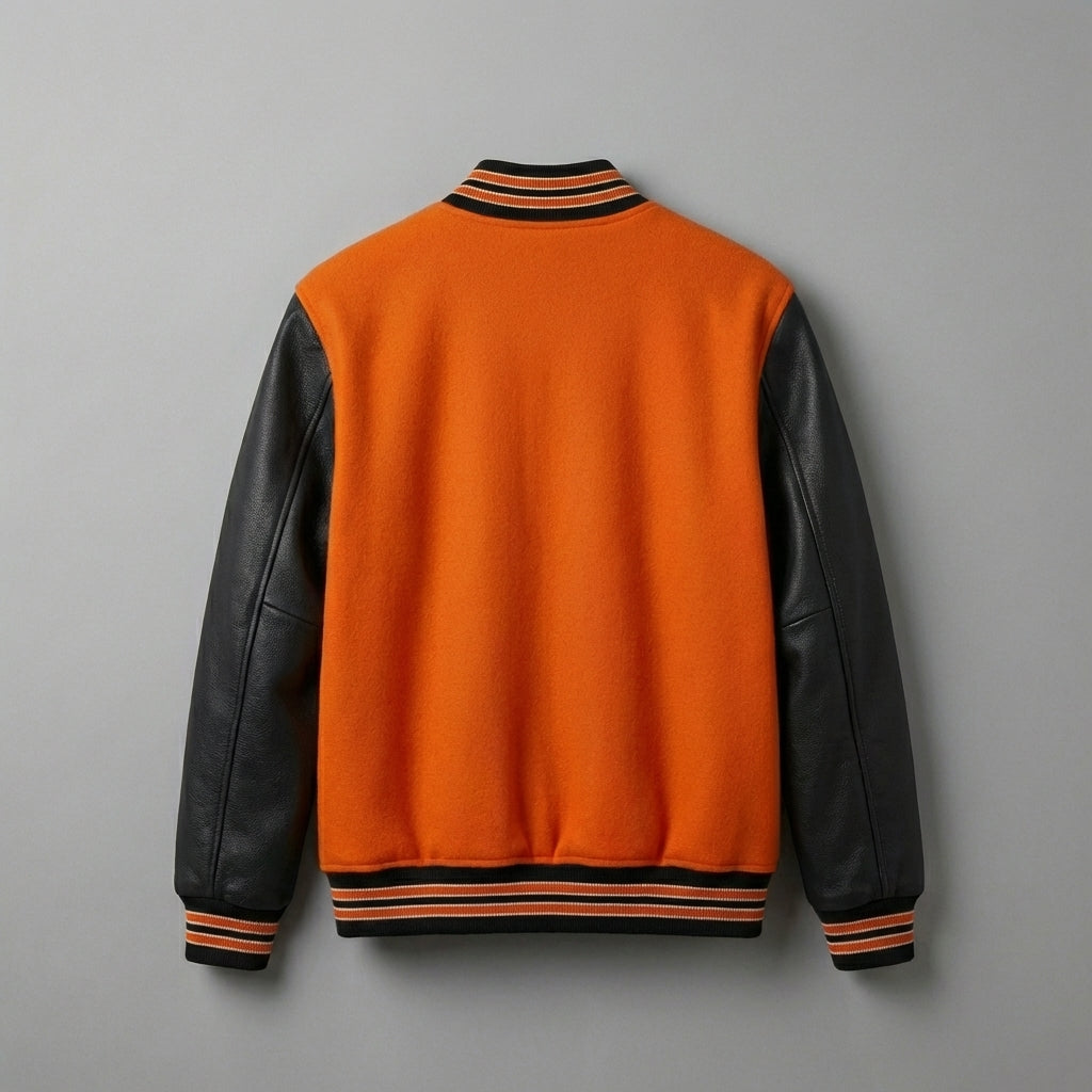 Custom Wool Varsity Jacket with Leather Sleeves – Embroidered Letterman Style