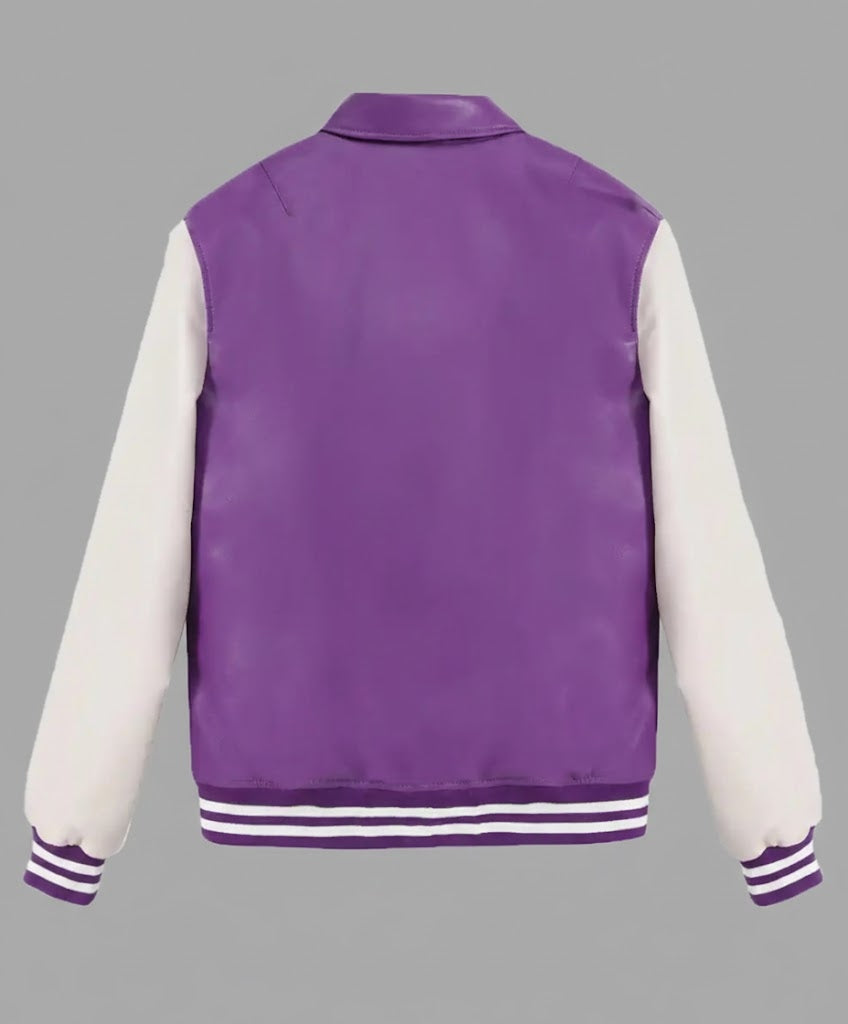 Dark Purple & White Leather Women’s Varsity Jacket