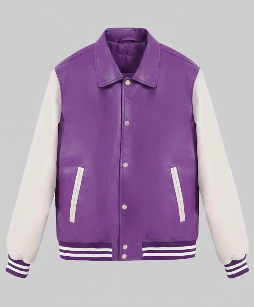 Dark Purple & White Leather Women’s Varsity Jacket