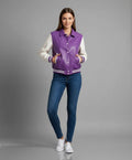 Dark Purple & White Leather Women’s Varsity Jacket