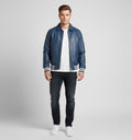 Deep Blue Leather Varsity Jacket