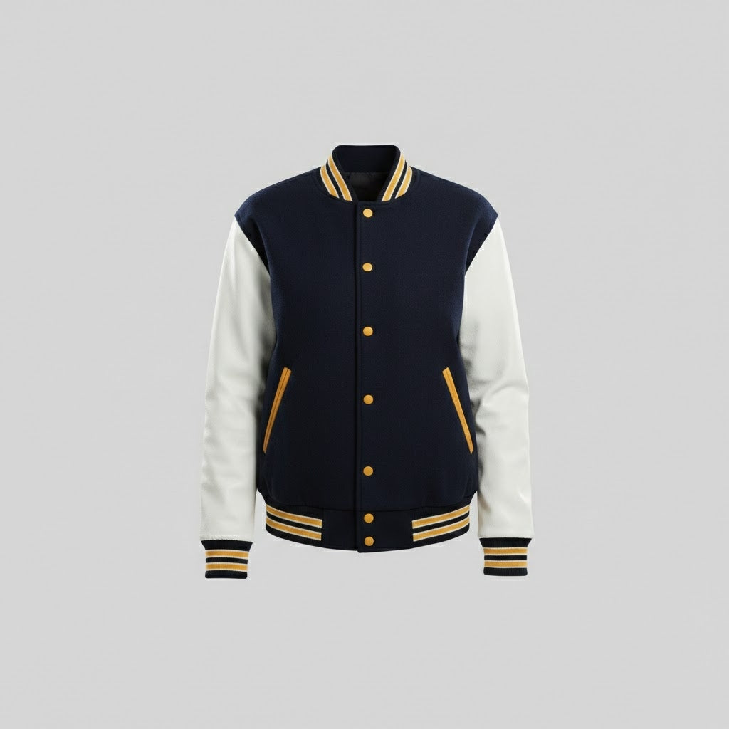 Deep Blue & White Women's Leather Varsity Jacket