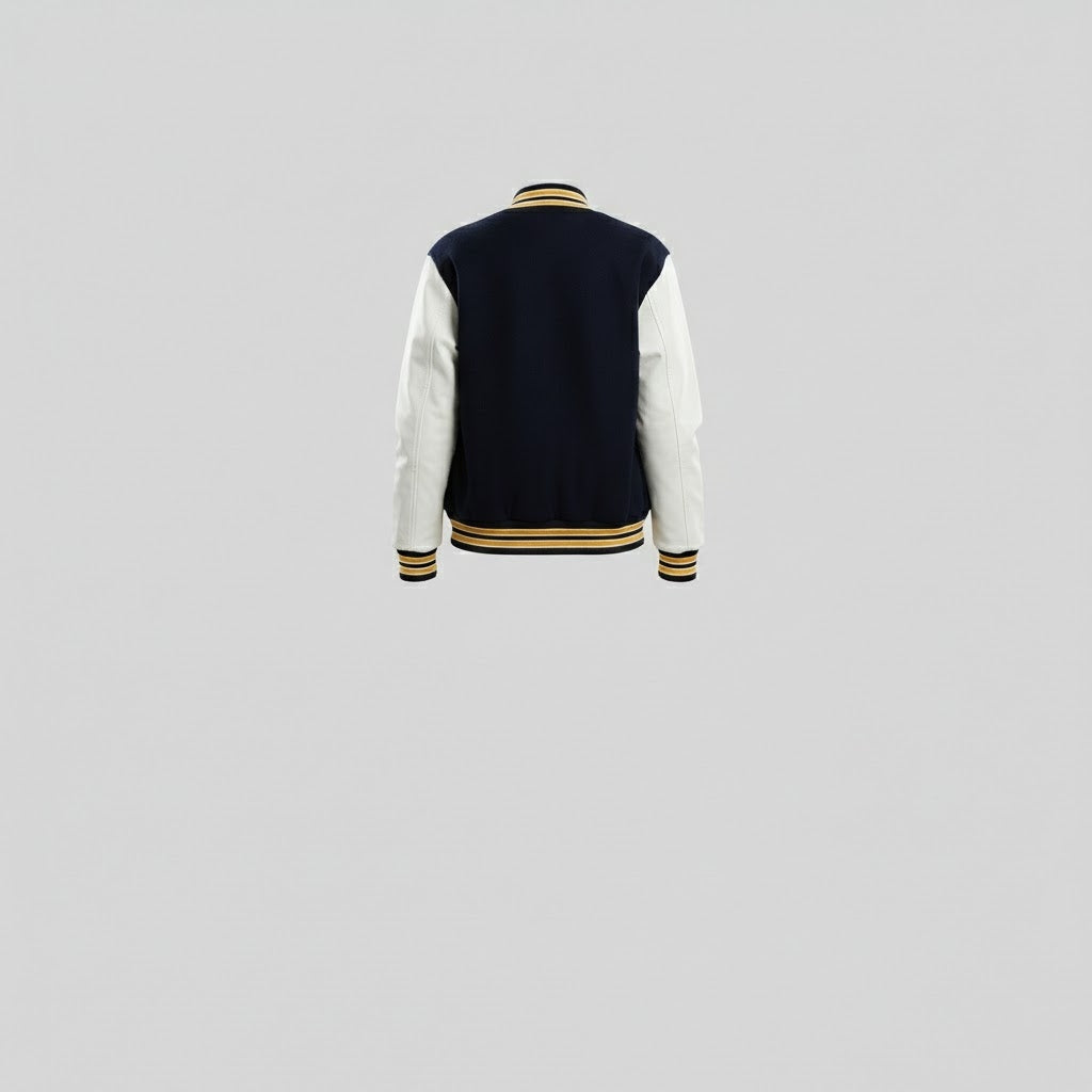 Deep Blue & White Women's Leather Varsity Jacket