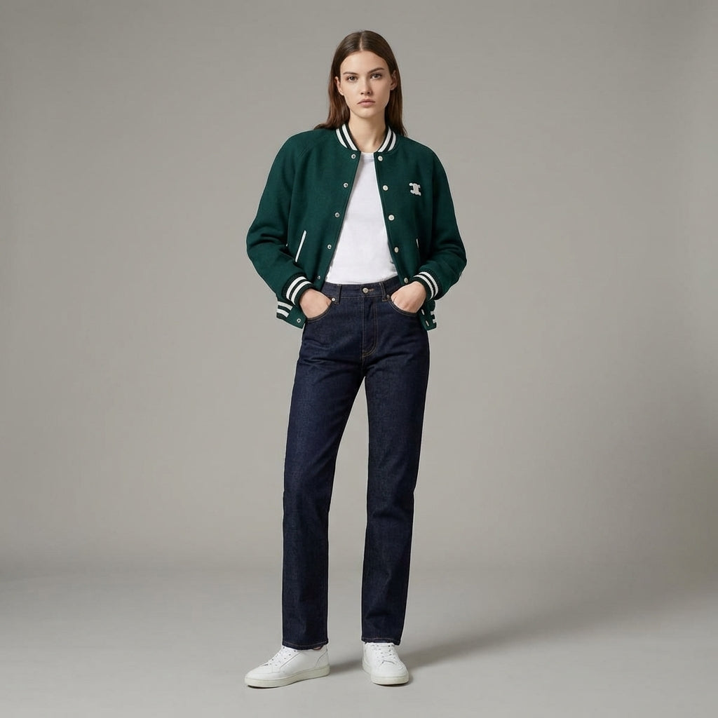 Deep Green Dream Varsity Letterman Jacket