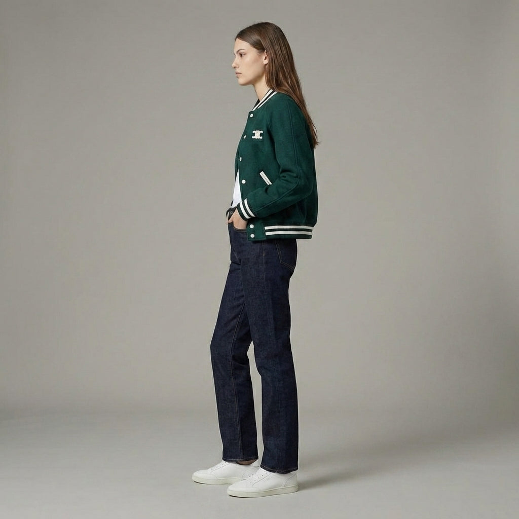 Deep Green Dream Varsity Letterman Jacket