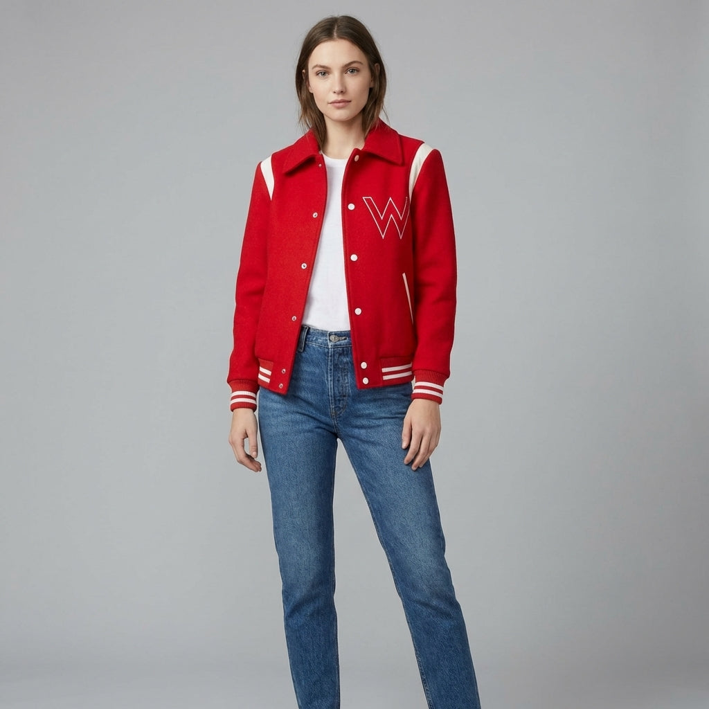 Deep Red Aura Women’s Varsity Jacket