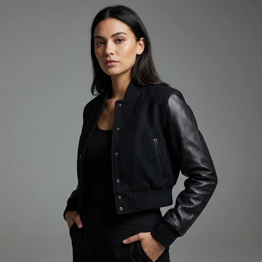 Edge Black Women’s Leather Varsity Jacket