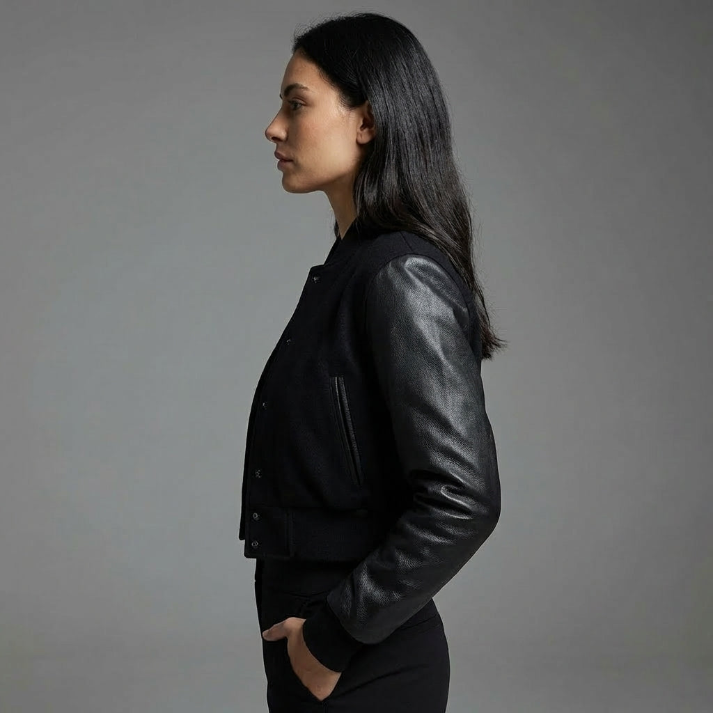 Edge Black Women’s Leather Varsity Jacket