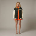 Emerald Crest Bottle Green & Cream Women’s Varsity Jacket