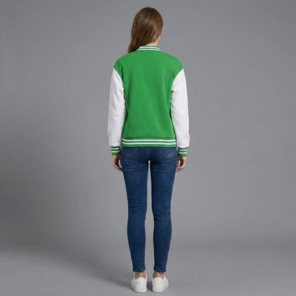 Emerald Glow Women’s Varsity Jacket