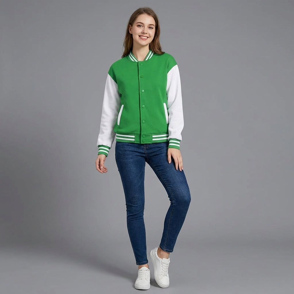 Emerald Glow Women’s Varsity Jacket