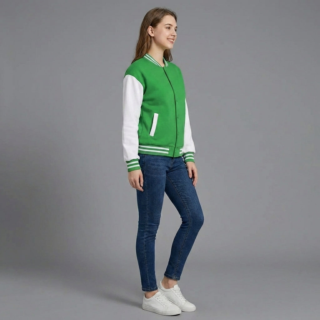 Emerald Glow Women’s Varsity Jacket