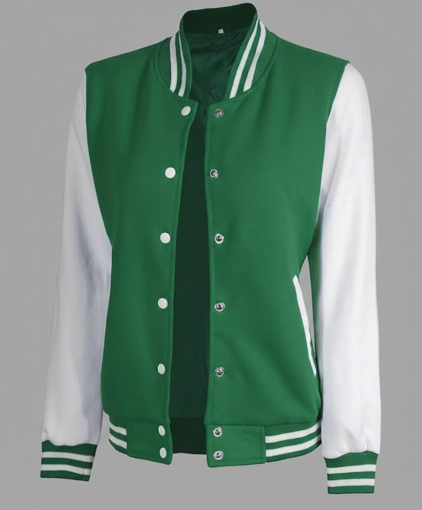 Emerald Green & White Women’s Varsity Leather Jacket