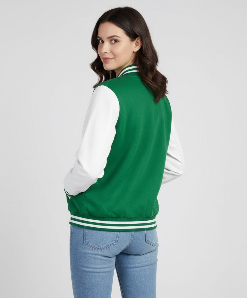 Emerald Green & White Women’s Varsity Leather Jacket