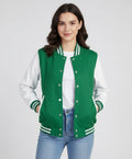 Emerald Green & White Women’s Varsity Leather Jacket