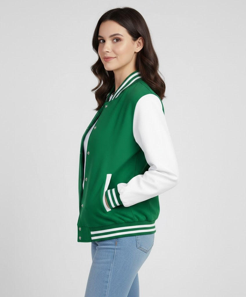 Emerald Green & White Women’s Varsity Leather Jacket