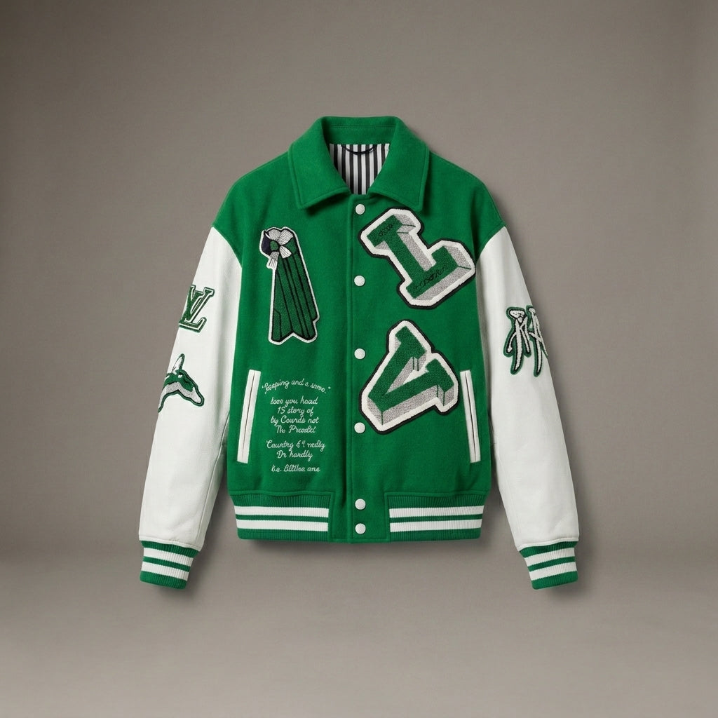 Emerald White Luxe Women’s Varsity Jacket