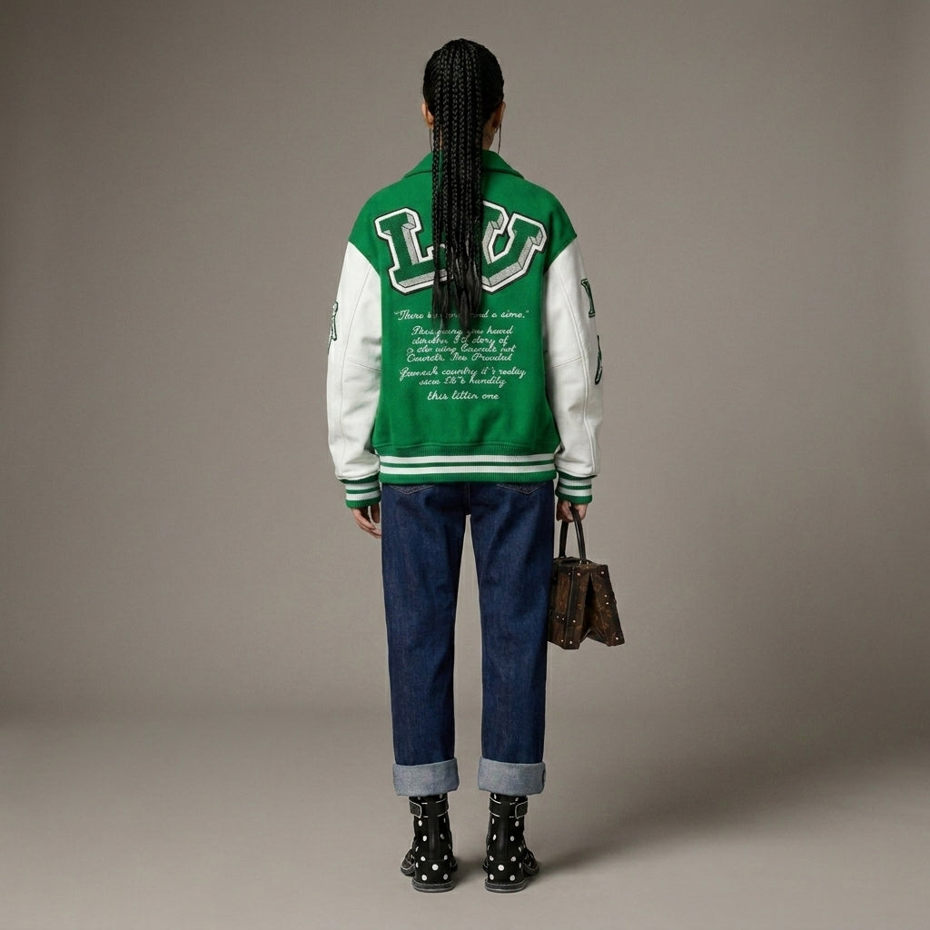 Emerald White Luxe Women’s Varsity Jacket