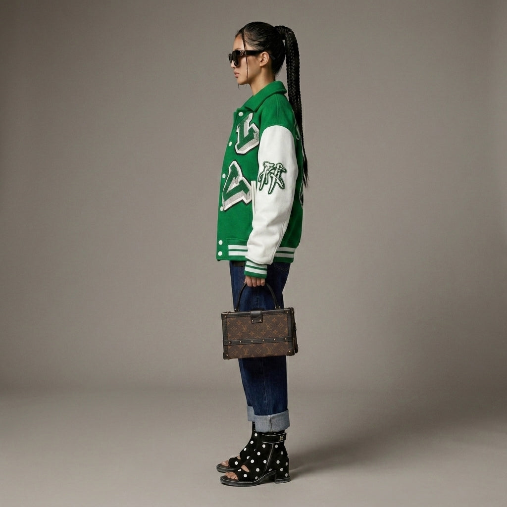 Emerald White Luxe Women’s Varsity Jacket