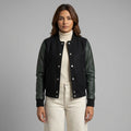Black & Sea Green Women’s Leather Varsity Jacket