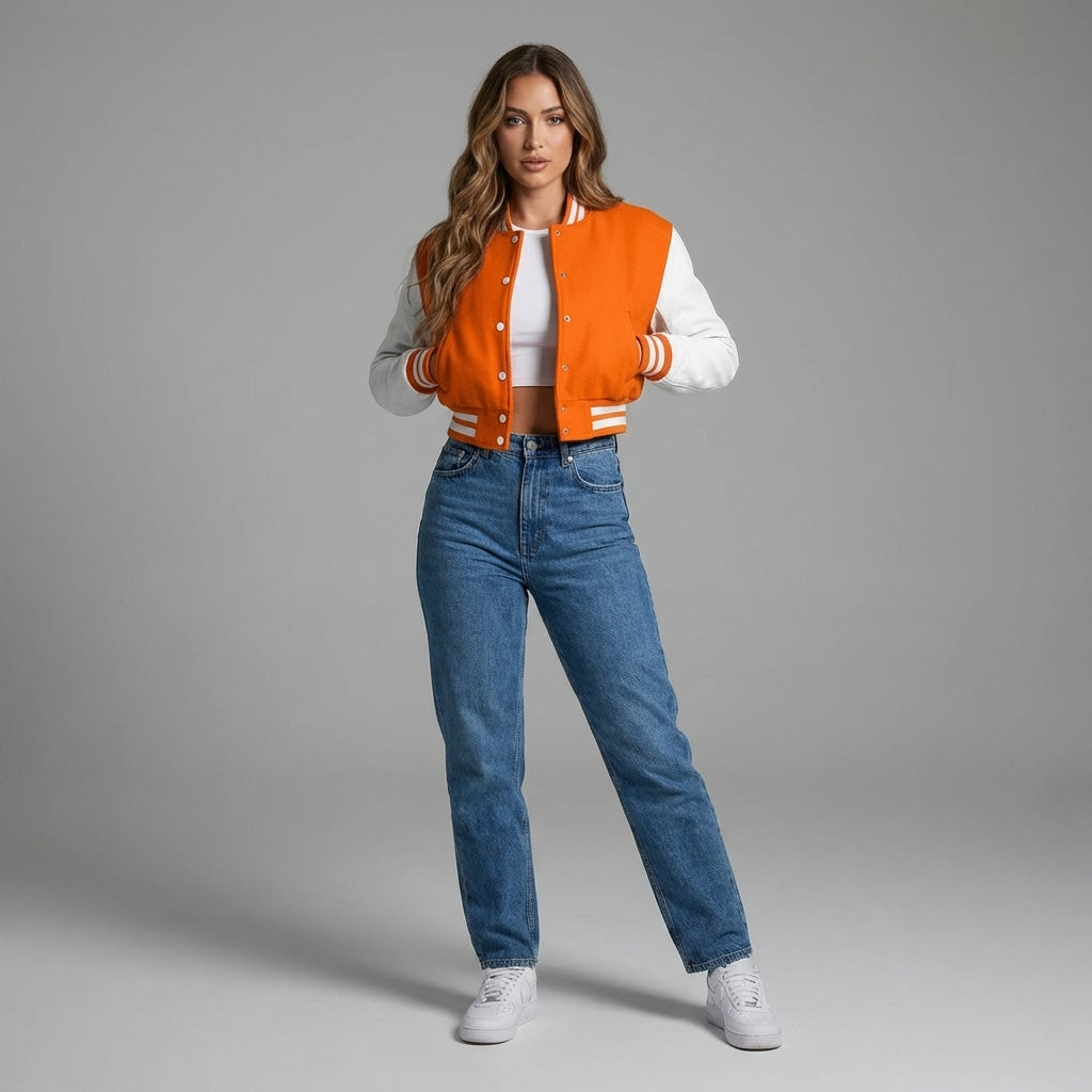 Orange & White Elite Women’s Varsity Jacket
