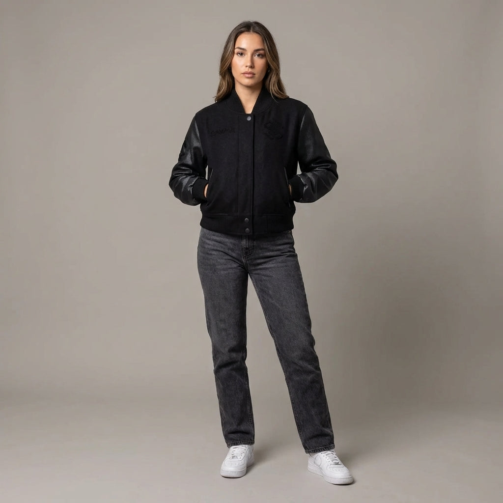 Black Fusion Women’s Classic Varsity Jacket