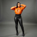 Radiant Orange Leather Women’s Varsity Jacket