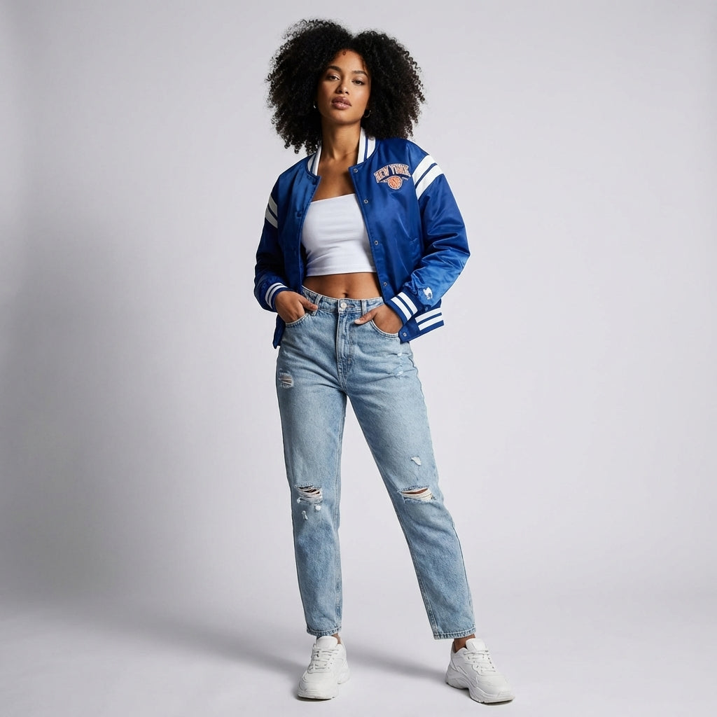 Midnight Blue Luxe Varsity Jacket