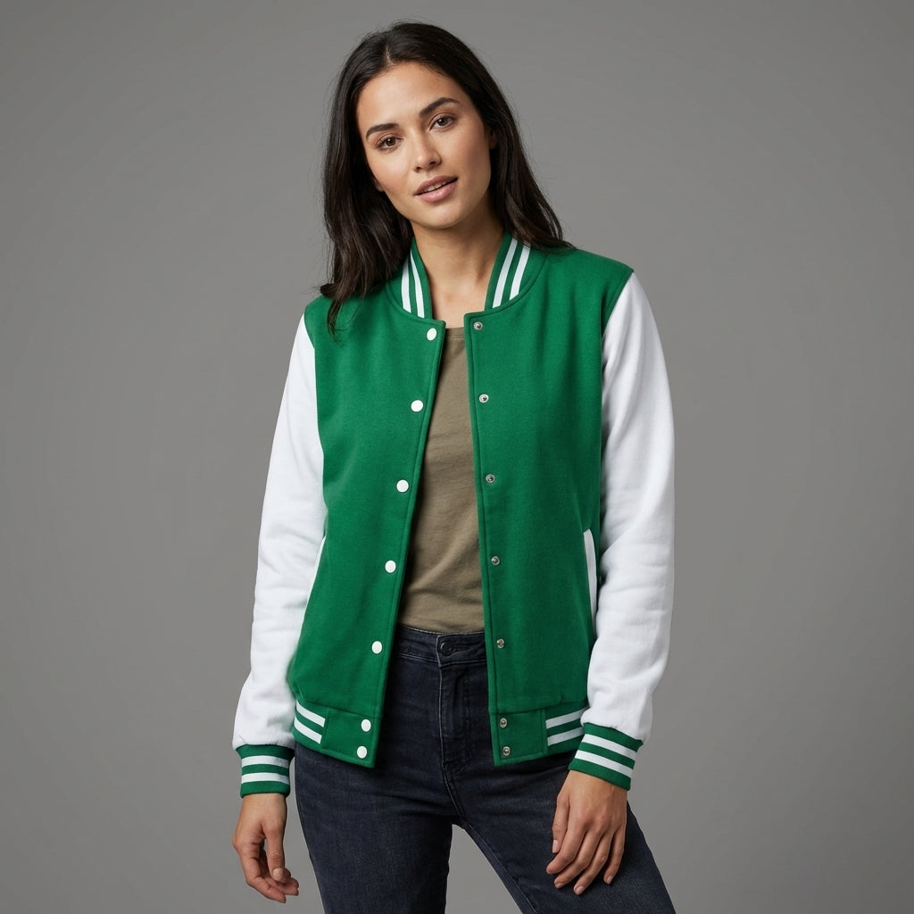 Emerald White Women’s Varsity Jacket